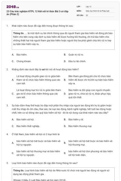 23 Câu trắc nghiệm KTPL 12 Kết nối tri thức Bài 3 có đáp án (Phần 2)