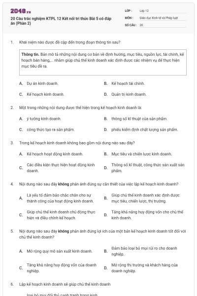20 Câu trắc nghiệm KTPL 12 Kết nối tri thức Bài 5 có đáp án (Phần 2)