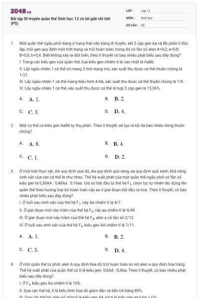 Bài tập Di truyền quần thể Sinh học 12 có lời giải chi tiết (P5)