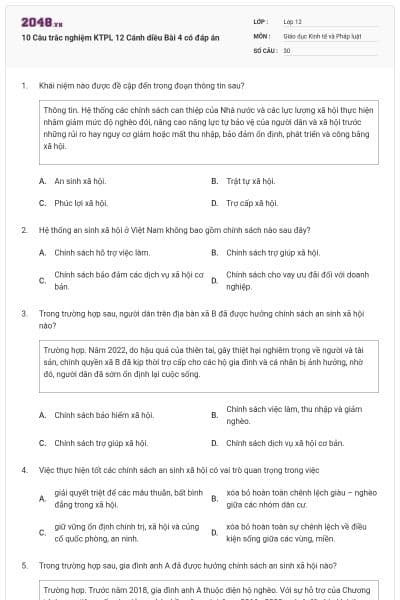 10 Câu trắc nghiệm KTPL 12 Cánh diều Bài 4 có đáp án