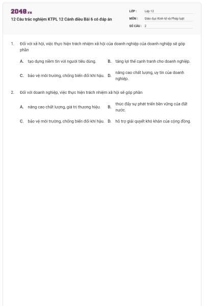 12 Câu trắc nghiệm KTPL 12 Cánh diều Bài 6 có đáp án