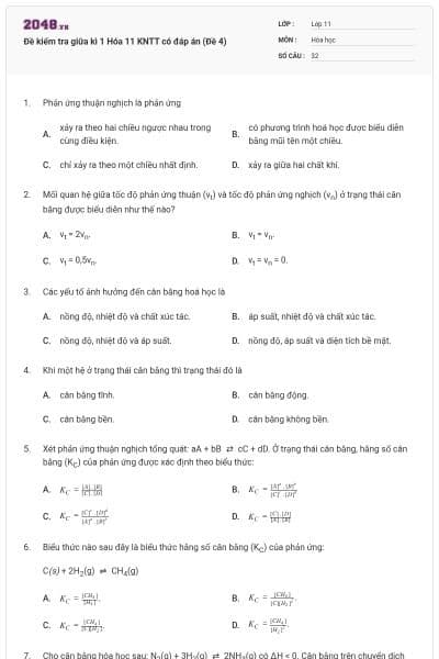 Đề kiểm tra giữa kì 1 Hóa 11 KNTT có đáp án (Đề 4)