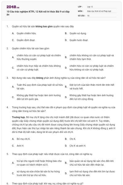 10 Câu trắc nghiệm KTPL 12 Kết nối tri thức Bài 9 có đáp án