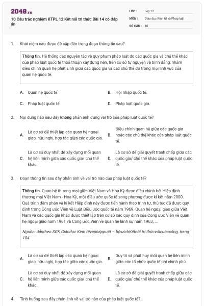 10 Câu trắc nghiệm KTPL 12 Kết nối tri thức Bài 14 có đáp án