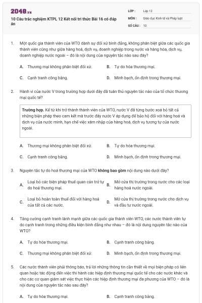 10 Câu trắc nghiệm KTPL 12 Kết nối tri thức Bài 16 có đáp án