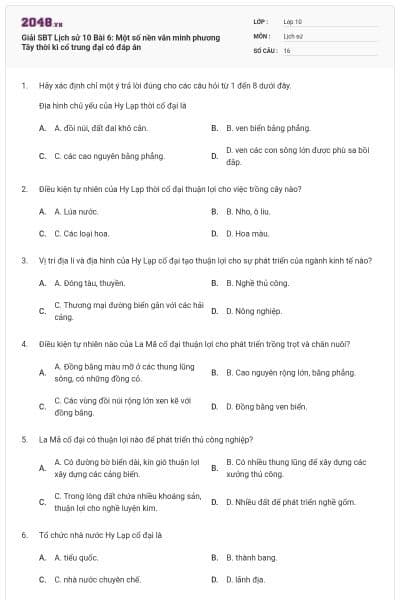 Giải SBT Lịch sử 10 Bài 6: Một số nền văn minh phương Tây thời kì cổ trung đại có đáp án