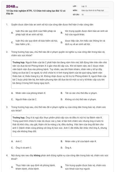 10 Câu trắc nghiệm KTPL 12 Chân trời sáng tạo Bài 12 có đáp án