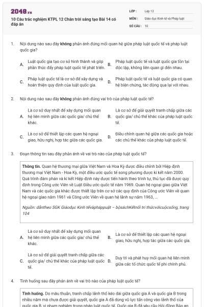 10 Câu trắc nghiệm KTPL 12 Chân trời sáng tạo Bài 14 có đáp án