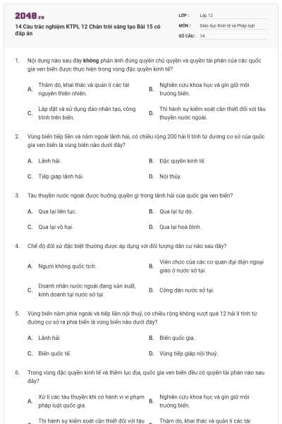 14 Câu trắc nghiệm KTPL 12 Chân trời sáng tạo Bài 15 có đáp án