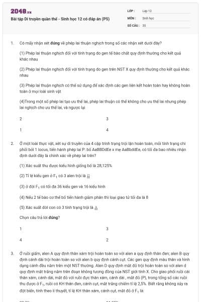 Bài tập Di truyền quần thể - Sinh học 12 có đáp án (P5)