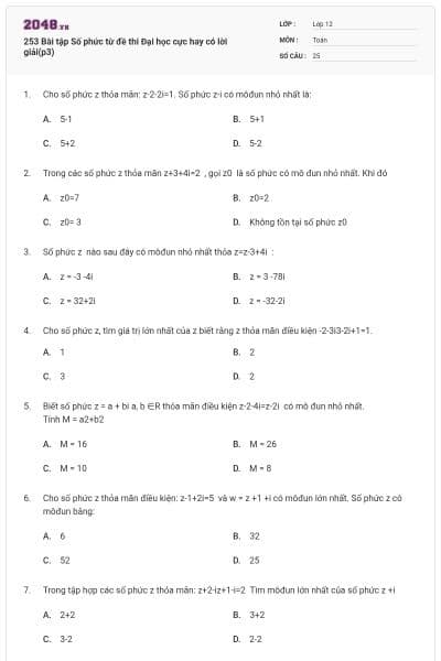 253 Bài tập Số phức từ đề thi Đại học cực hay có lời giải(p3)