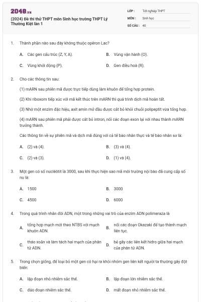 (2024) Đề thi thử THPT môn Sinh học trường THPT Lý Thường Kiệt lần 1