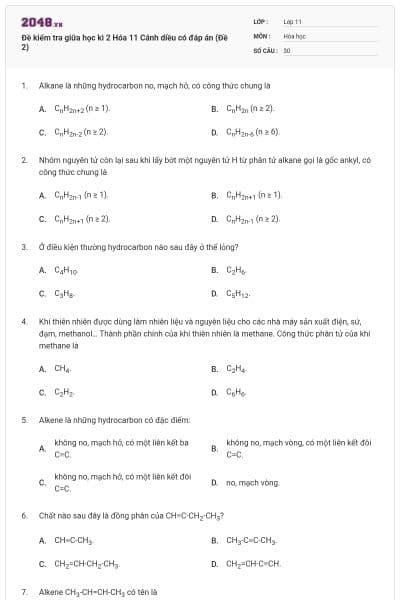 Đề kiểm tra giữa học kì 2 Hóa 11 Cánh diều có đáp án (Đề 2)