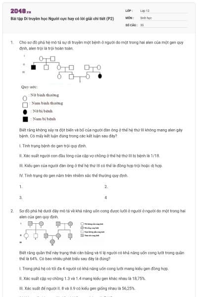 Bài tập Di truyền học Người cực hay có lời giải chi tiết (P2)