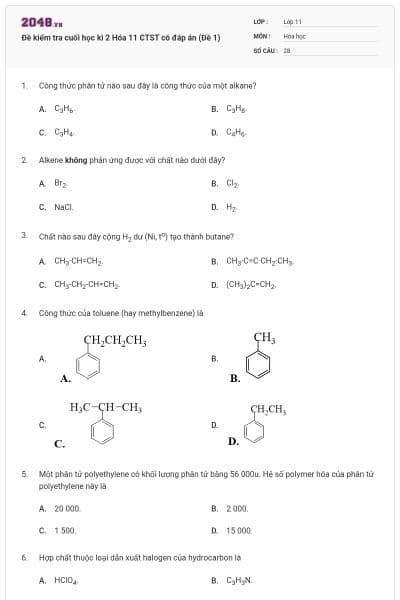 Đề kiểm tra cuối học kì 2 Hóa 11 CTST có đáp án (Đề 1)