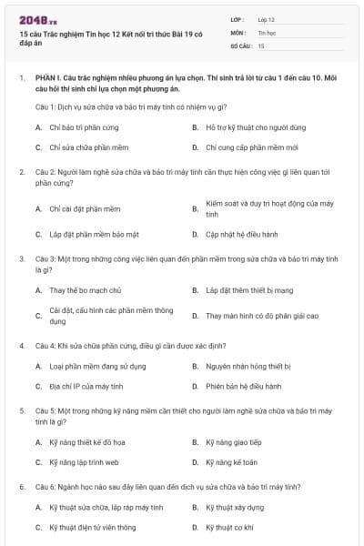 15 câu Trắc nghiệm Tin học 12 Kết nối tri thức Bài 19 có đáp án