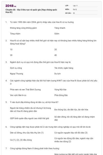 Chuyên đề - Địa lí khu vực và quốc gia (Hợp chúng quốc Hoa Kì)