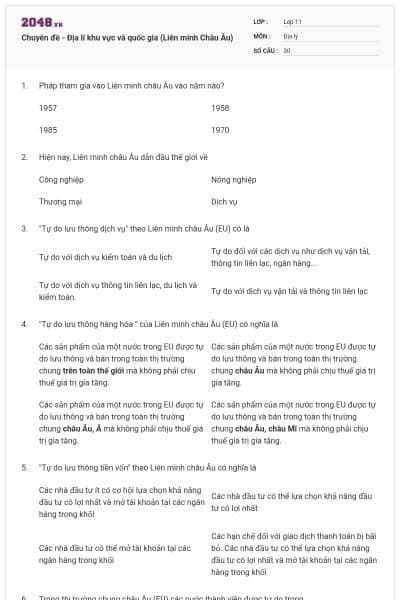 Chuyên đề - Địa lí khu vực và quốc gia (Liên minh Châu Âu)