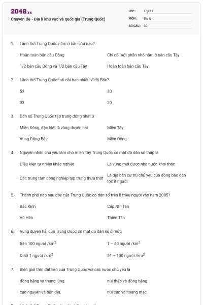 Chuyên đề - Địa lí khu vực và quốc gia (Trung Quốc)