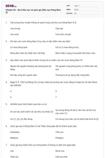 Chuyên đề - Địa lí khu vực và quốc gia (Khu vực Đông Nam Á)