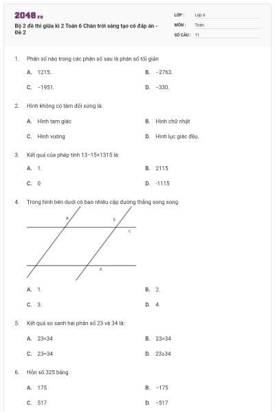 Bộ 2 đề thi giữa kì 2 Toán 6 Chân trời sáng tạo có đáp án - Đề 2