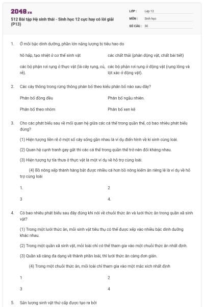 512 Bài tập Hệ sinh thái - Sinh học 12 cực hay có lời giải (P13)