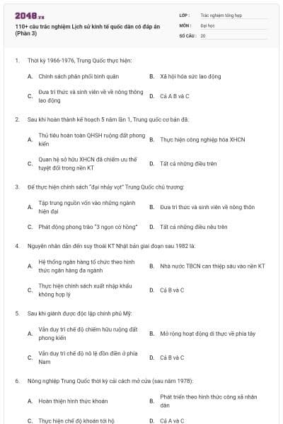 110+ câu trắc nghiệm Lịch sử kinh tế quốc dân có đáp án (Phần 3)