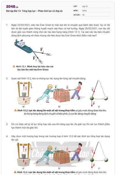 Bài tập Bài 13. Tổng hợp lực – Phân tích lực có đáp án