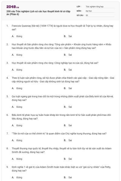 200 câu Trắc nghiệm Lịch sử các học thuyết kinh tế có đáp án (Phần 6)