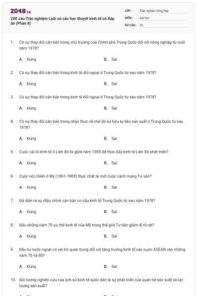 200 câu Trắc nghiệm Lịch sử các học thuyết kinh tế có đáp án (Phần 8)