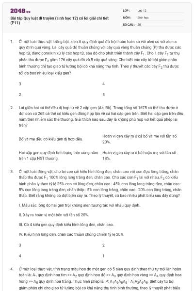 Bài tâp Quy luật di truyền (sinh học 12) có lời giải chi tiết (P11)
