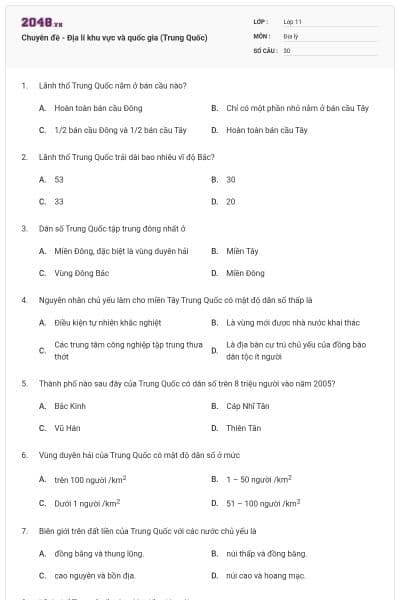 Chuyên đề - Địa lí khu vực và quốc gia (Trung Quốc)