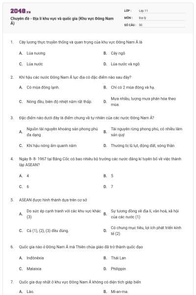 Chuyên đề - Địa lí khu vực và quốc gia (Khu vực Đông Nam Á)