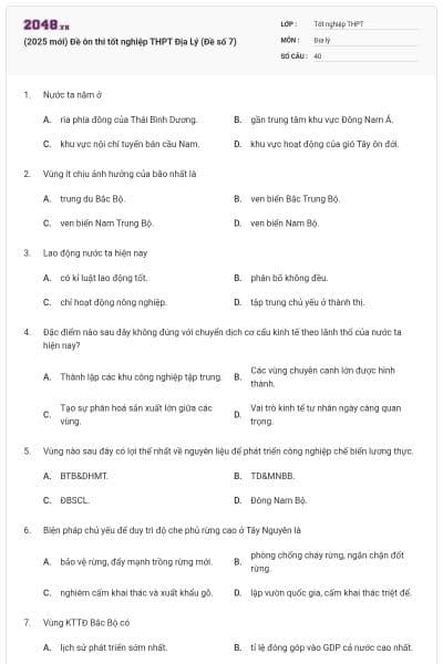 (2025 mới) Đề ôn thi tốt nghiệp THPT Địa Lý (Đề số 7)