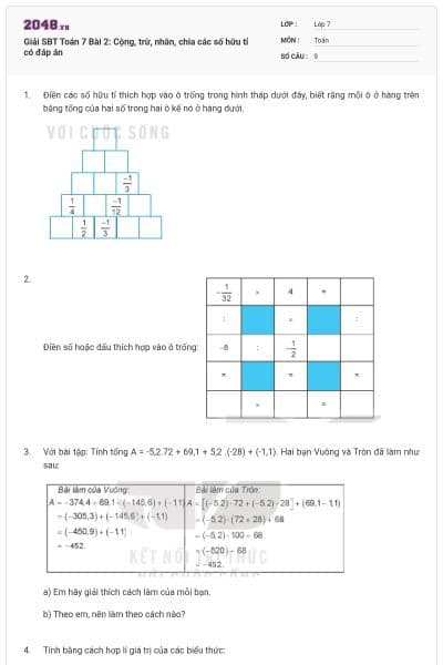 Giải SBT Toán 7 Bài 2: Cộng, trừ, nhân, chia các số hữu tỉ có đáp án