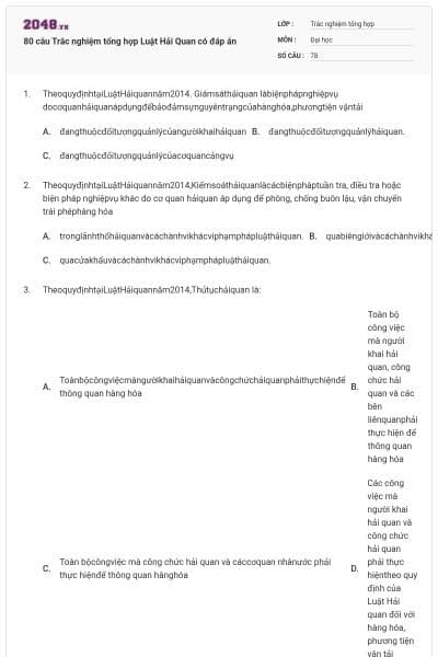 80 câu Trắc nghiệm tổng hợp Luật Hải Quan có đáp án
