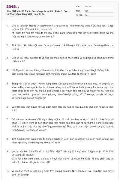 Giải SBT Văn 10 Bài 4: Sức sống của sử thi ( Phần 1: Đọc và Thực hành tiếng Việt ) có đáp án