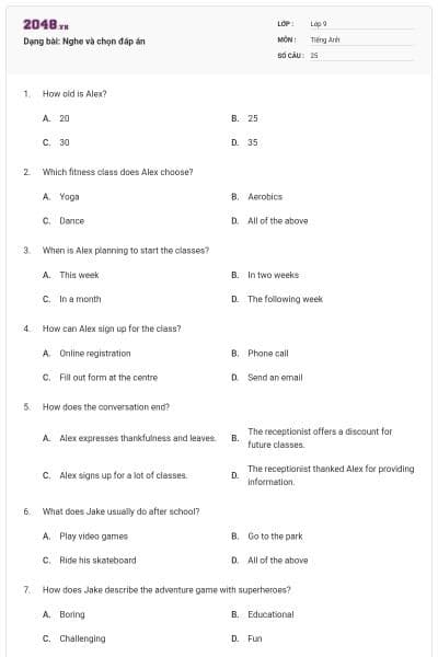 Dạng bài: Nghe và chọn đáp án