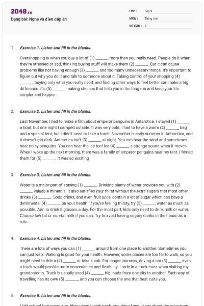 Dạng bài: Nghe và điền đáp án