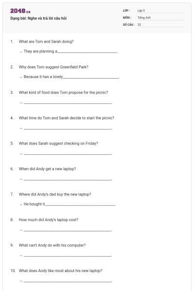 Dạng bài: Nghe và trả lời câu hỏi