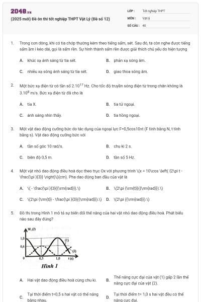 (2025 mới) Đề ôn thi tốt nghiệp THPT Vật Lý (Đề số 12)