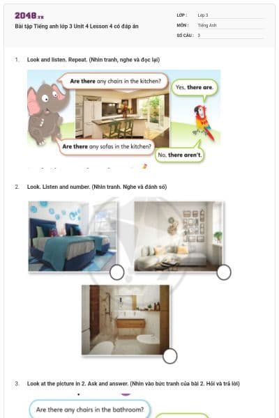 Bài tập Tiếng anh lớp 3 Unit 4 Lesson 4 có đáp án