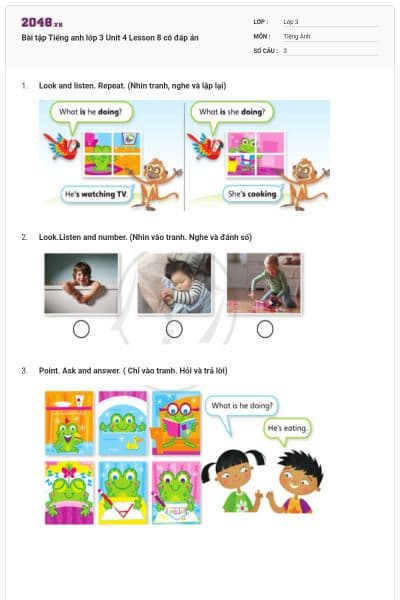 Bài tập Tiếng anh lớp 3 Unit 4 Lesson 8 có đáp án