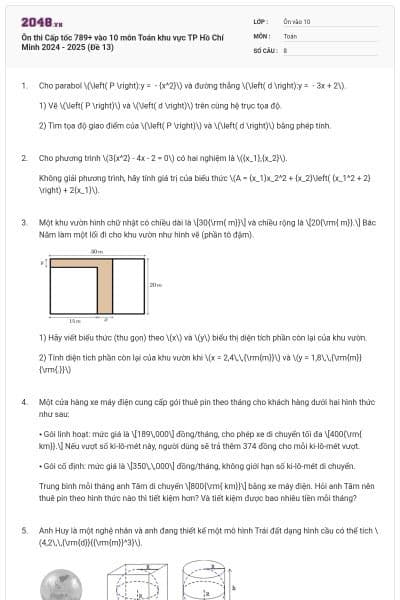 Ôn thi Cấp tốc 789+ vào 10 môn Toán khu vực TP Hồ Chí Minh 2024 - 2025 (Đề 13)