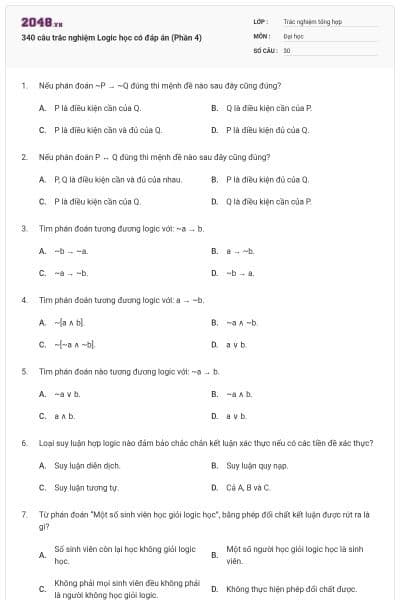 340 câu trắc nghiệm Logic học có đáp án (Phần 4)