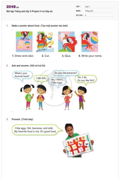 Bài tập Tiếng anh lớp 3 Project 4 có đáp án