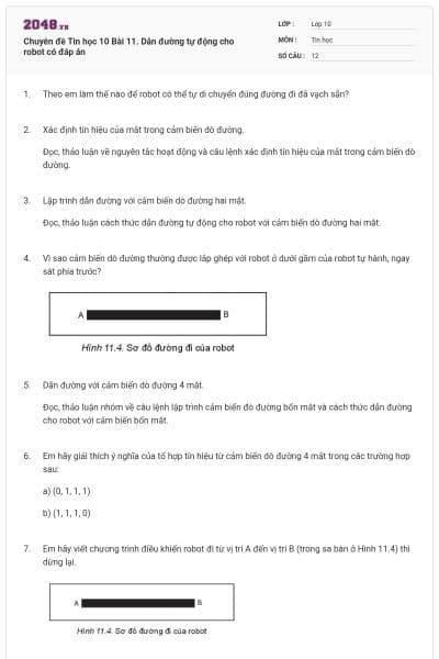 Chuyên đề Tin học 10 Bài 11. Dẫn đường tự động cho robot có đáp án