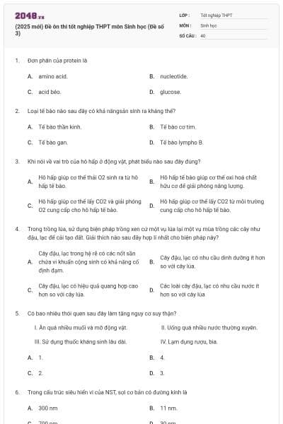 (2025 mới) Đề ôn thi tốt nghiệp THPT môn Sinh học (Đề số 3)