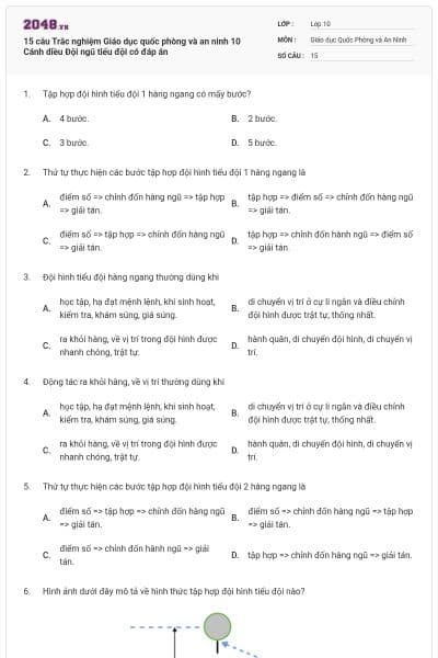 15 câu Trắc nghiệm Giáo dục quốc phòng và an ninh 10 Cánh diều Đội ngũ tiểu đội có đáp án