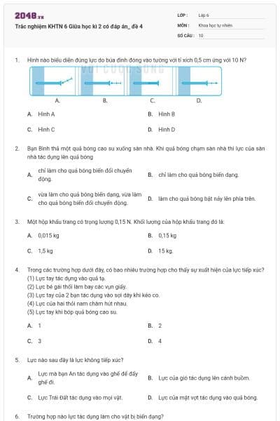 Trắc nghiệm KHTN 6 Giữa học kì 2 có đáp án_ đề 4